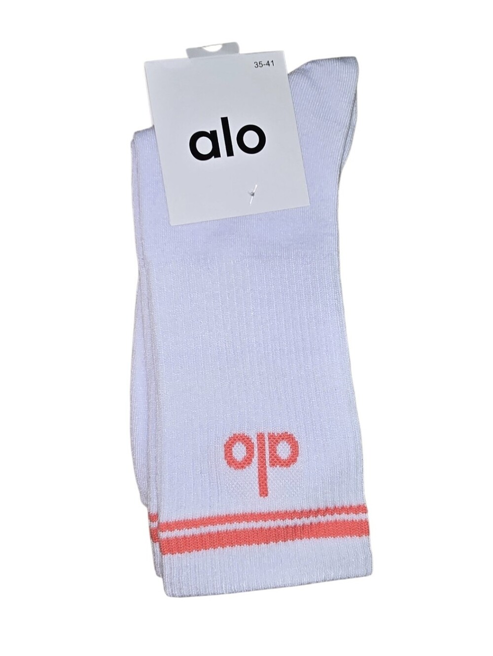 #A03 White Crew Socks with Coral Stripe Accent - Men's Athletic